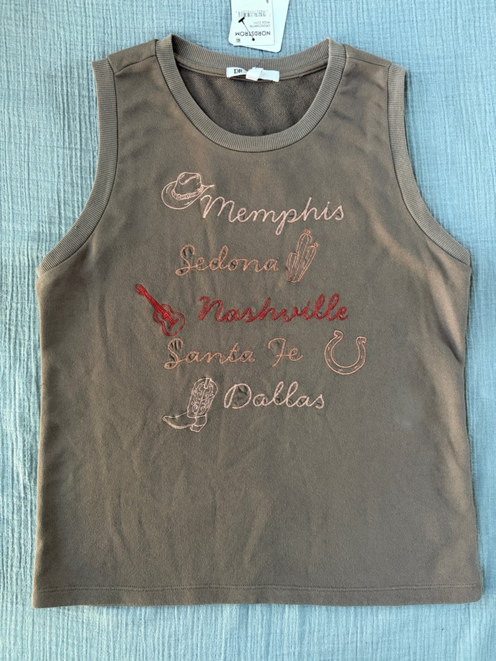 DR2 Brown Country Graphic Tank with City Embroidery NWT